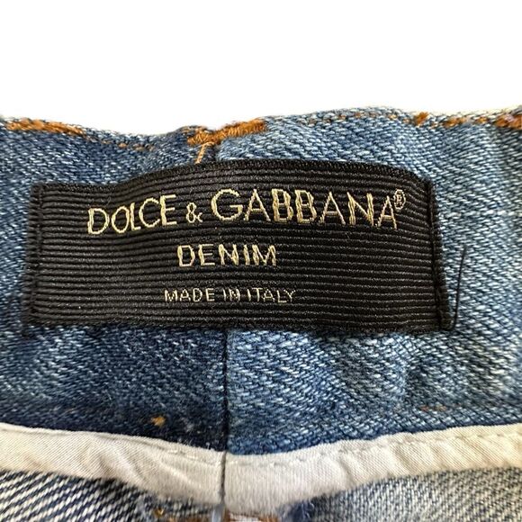 Dolce & Gabbana ~multi-distressed-brocade-relaxed-crop-jeans~missing brand patch - Picture 5 of 16